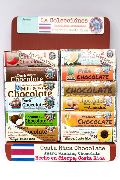 Rio Sierpe sells theobromine-rich dark chocolate in a dozen flavors.